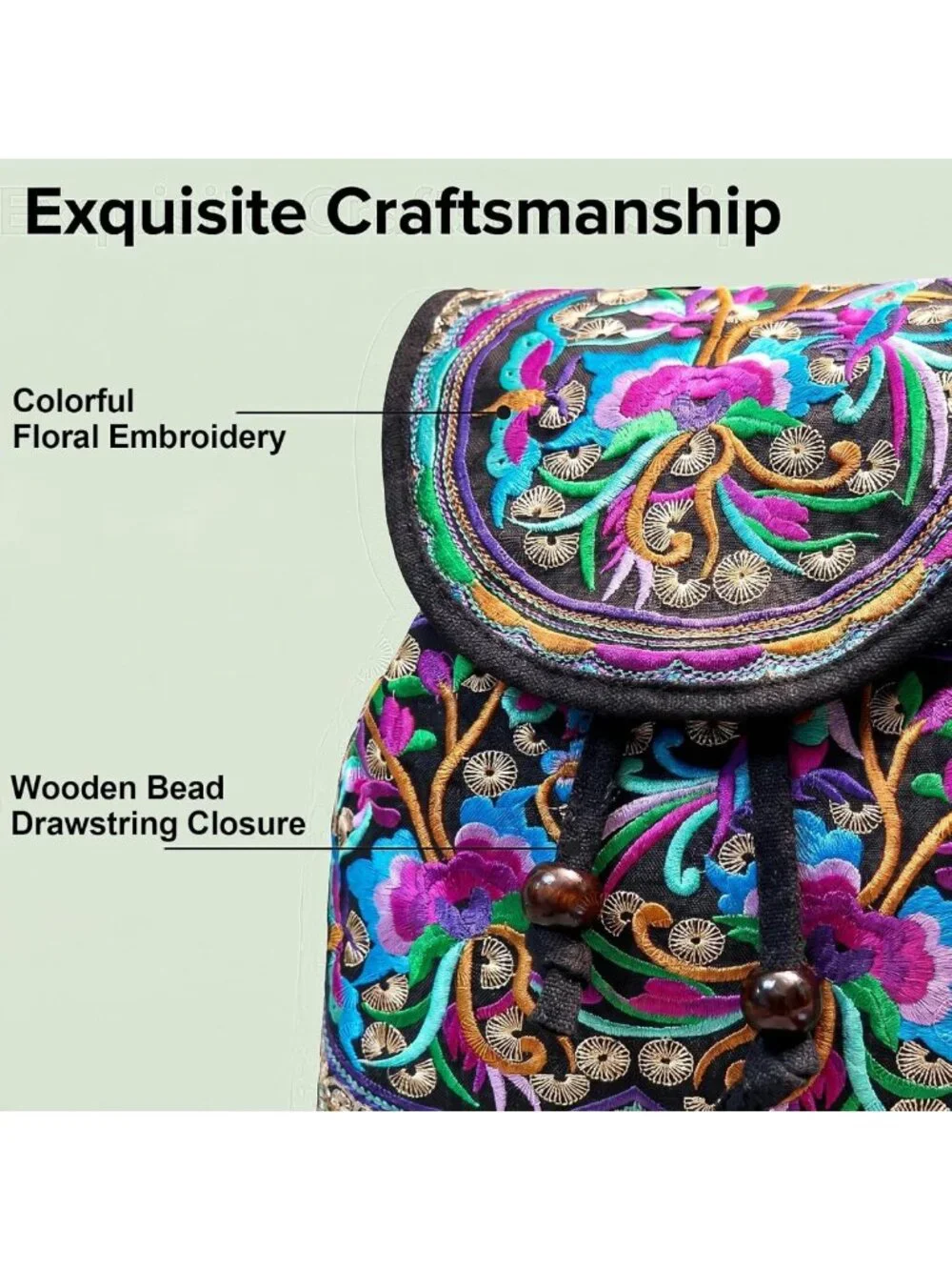 Embroidered Floral Backpack Purse for Women | Lightweight Canvas Boho Daypack